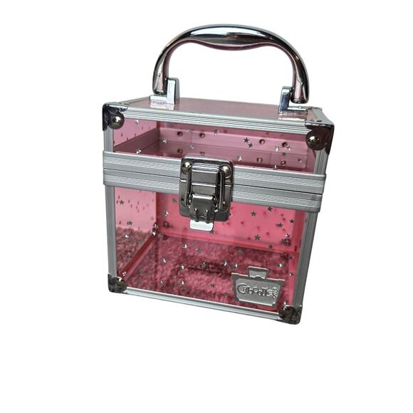 Caboodles Pink Plastic Case w Silver Accents & Iridescent Stars Suitcase Logo - Picture 1 of 9